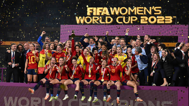 Spain's players pictured celebrating in Sydney after winning the 2023 FIFA Women's World Cup